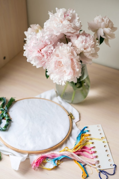 Finished embroidered hoop with floral design